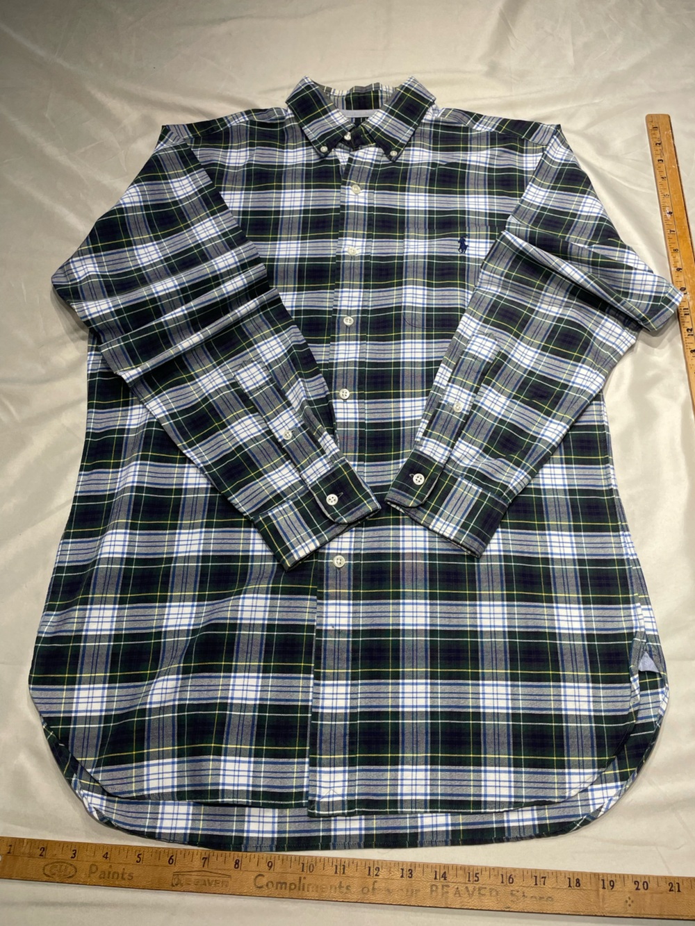 Ralph Lauren Blue, Green & White Plaid Button-Down Shirt